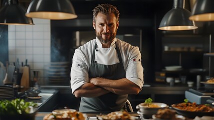 Portrait of a passionate chef in an elegant kitchen