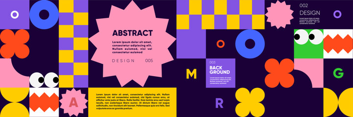 A bold abstract pattern with geometric shapes and vivid colors in a minimalist style. A modern vector background perfect for posters, flyers, banners, and festival themes. 