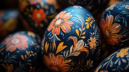 Close-up of Easter eggs with floral patterns