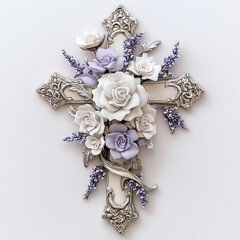 A beautifully designed Christian cross adorned with delicate flowers, symbolizing faith, peace, and spirituality in an elegant vector style.

