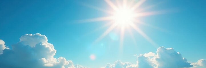 Obraz premium Azure sky with vibrant sun rays filtering through, light, blue, summer