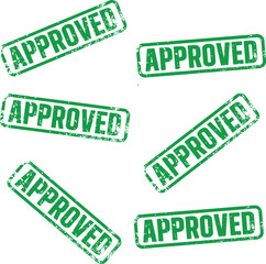 Icon set of verify approve control check stamp mark sticker label tage. Verified aprroved controlled checked quality icons flat vector illustrations isolated on white transparent background