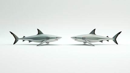 Fototapeta premium Two Pixel Art Grey Sharks On White Background