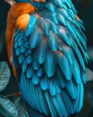 Fototapeta premium Striking Close-Up of Vibrant Kingfisher Feathers with Intricate Details Captured in Macro Photography
