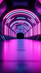 Naklejka premium Futuristic neon tunnel with cybernetic circuit board design