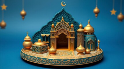 Obraz premium Stunning 3d Ramadan Scene Gold Teal Islamic Architecture