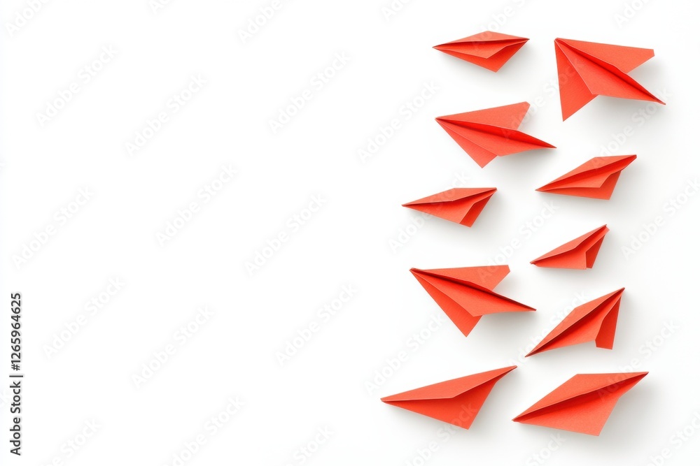 Poster red paper planes symbolize business strategy and innovative solutions in a clean workspace setup. ge