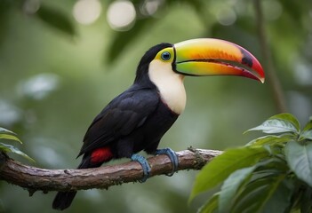 Obraz premium Vibrant Toucan Perched Amidst Tropical Leaves