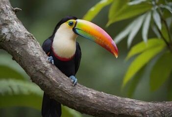 Fototapeta premium Vibrant Toucan Perched Amidst Tropical Leaves