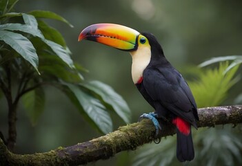 Fototapeta premium Vibrant Toucan Perched Amidst Tropical Leaves