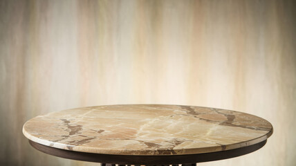 Obraz premium Round marble table top with abstract shadow drop on white wall background for mockup product display 