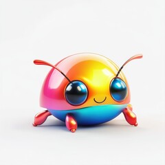 Fototapeta premium Colorful cartoon beetle character with shiny metallic surface and large eyes sitting on a bright background