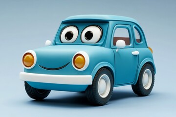 cute and funny cartoon style car character with big eyes, generative AI