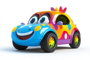 cute and funny cartoon style car character with big eyes, generative AI