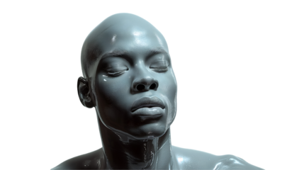 Gray Sculpted Face Minimalist Digital Art, Modern Abstract Portrait for Artistic Displays, isolated on transparent background.