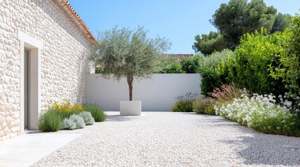 Obraz premium Modern Courtyard with Olive Tree