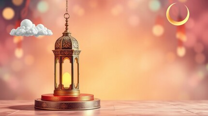 Obraz premium Glowing Ramadan Lantern Festive Background Image
