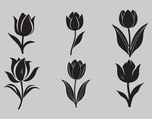 "Handcrafted Tulip Flower Silhouette for Digital and Print Media"