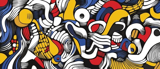 Fototapeta premium Abstract Colorful Doodle Pattern with Bold Lines and Shapes