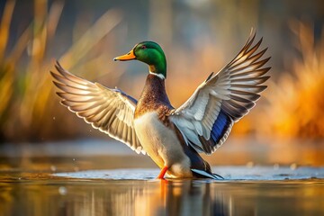Obraz premium Minimalist Duck Stretching Pose: Serene Waterfowl Yoga
