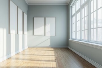 Obraz premium Classic Art Gallery Exhibition Mock-Up with Empty Poster Frames in Minimalist Interior Setting