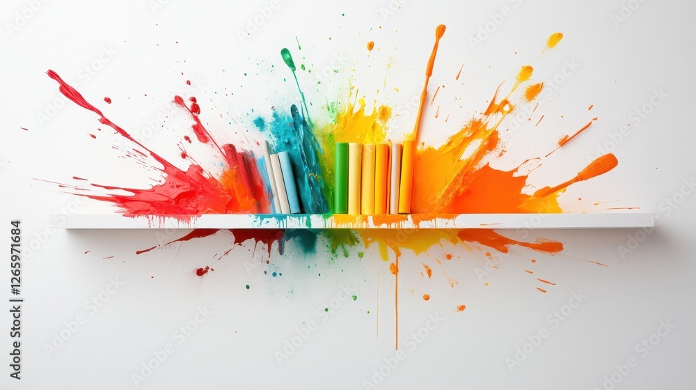 Poster a stunning visual representation of color with the unique arrangement of paint tubes exploding with 