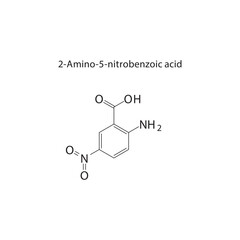 2-Amino-5-nitrobenzoic acid skeletal structure.Nitrobenzoic acid derivative compound schematic illustration. Simple diagram, chemical formula.
