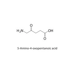 5-Amino-4-oxopentanoic acid skeletal structure.Oxopentanoic acid derivative compound schematic illustration. Simple diagram, chemical formula.