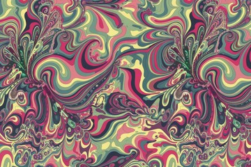 Fototapeta premium Psychedelic carnival pattern with retro waves, swirls and swirling background
