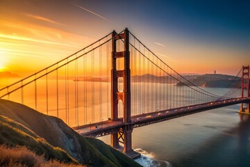 Fototapeta premium Minimalist Golden Gate Bridge Skyline, San Francisco, California