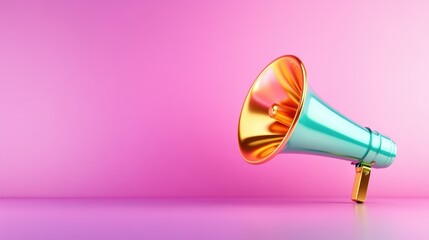 A sleek copper megaphone sits elegantly against a soft pink backdrop, reflecting sophistication and the art of clear communication in a minimalist style.