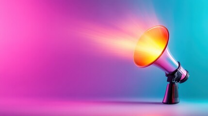 A shiny silver megaphone emits vibrant energy, capturing the essence of powerful communication and the electric atmosphere of expressing loud messages visually.