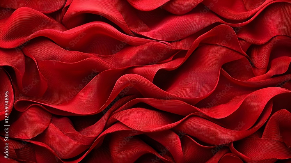 Poster red wavy fabric background with abstract 3d texture