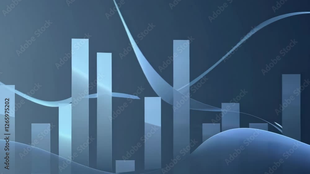 Poster abstract blue wave and bar graph design with smooth flowing lines