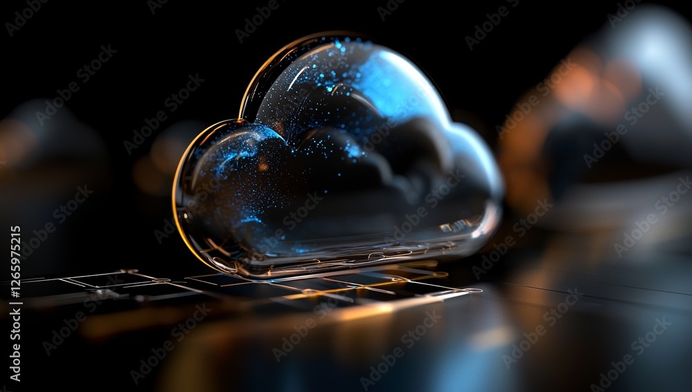 Poster the concept of cloud computing technology is represented by an abstract digital cloud set against a 