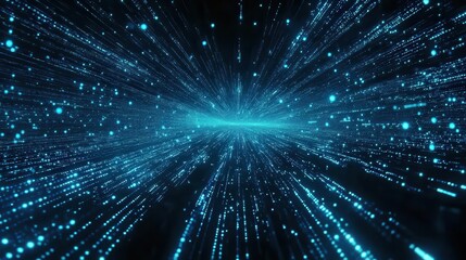 Data Visualization Seascape with Flowing Blue Binary Code Waves for Tech Backgrounds