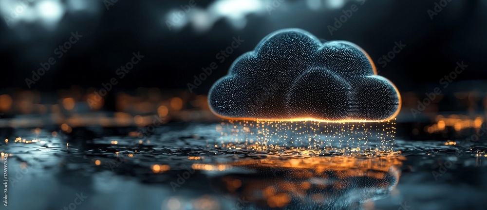 Poster a futuristic abstract background serves as the setting for a blue digital cloud computing logo surro