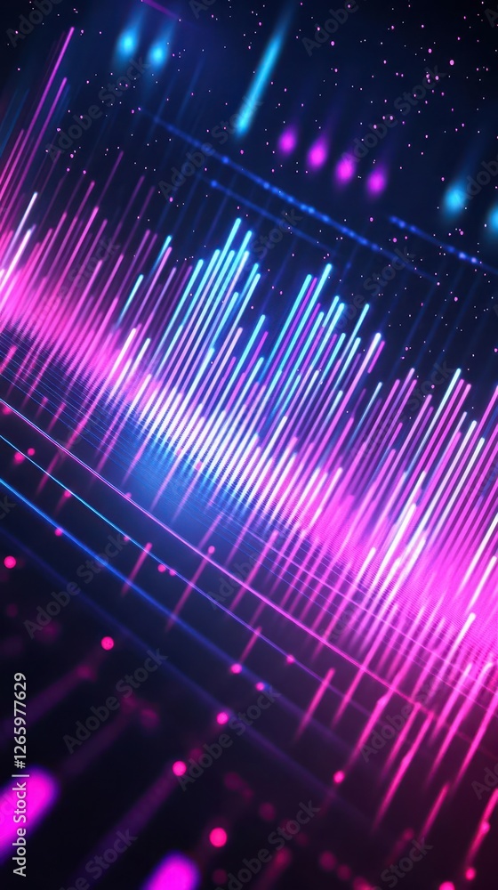 Poster dynamic abstract background with neon equalizer effect for music-themed designs