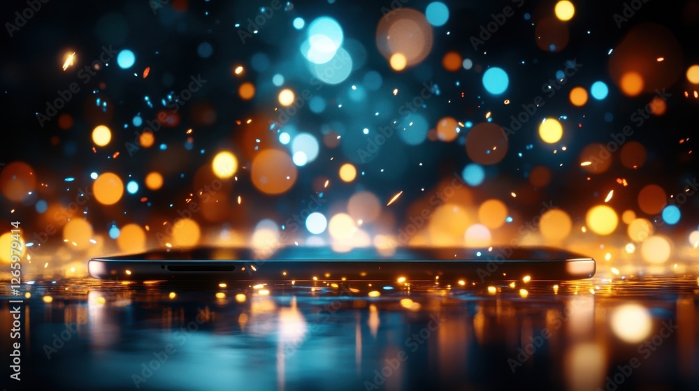 Poster this image showcases a smartphone elegantly positioned amidst a captivating abstract bokeh backgroun