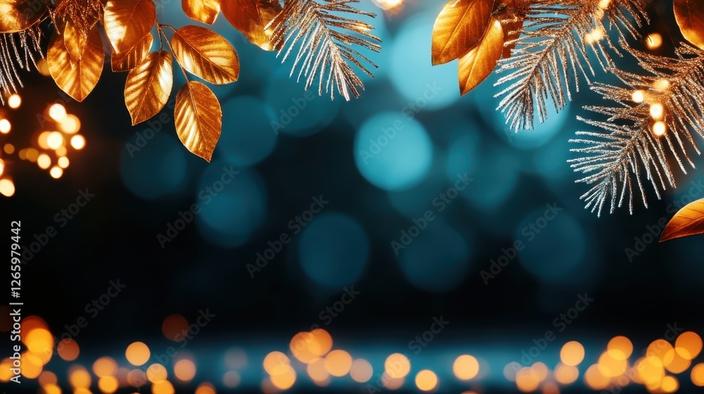 Poster this captivating image displays a collection of charming leaves adorned with ethereal lighting, beau