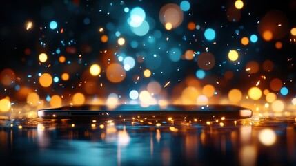 This image showcases a smartphone elegantly positioned amidst a captivating abstract bokeh background, creating a stylish and modern visual appeal for mobile technology.