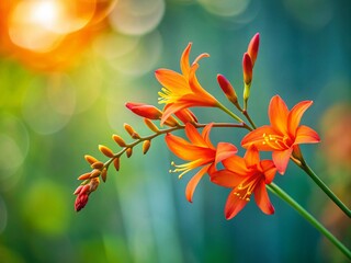 Minimalist Summer Orange Crocosmia Flowers, Simple Floral Background
