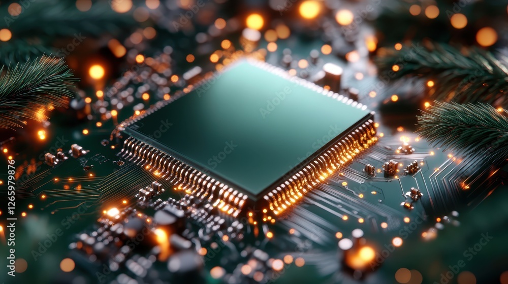 Poster this high-resolution image showcases a central processing unit (cpu) surrounded by intricate circuit