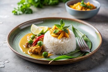 Minimalist Thai Rice and Curry Dish, Beautifully Plated Popular Food