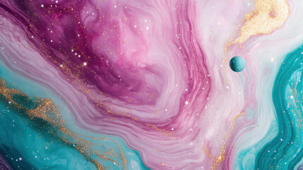 Obraz premium Ethereal galactic swirls: a vivid cosmic landscape of colorful nebulas and stars