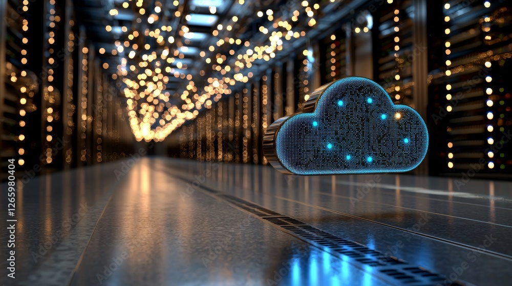 Aufkleber modern data center concept featuring a server room with a cloud design on the ceiling