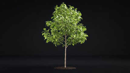 Small Green Tree With Lush Leaves On Dark Background