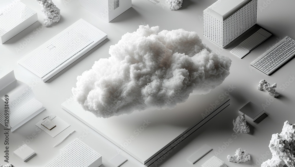 Poster a 3d illustration of a data cloud and online storage system showcases the concept of secure networki