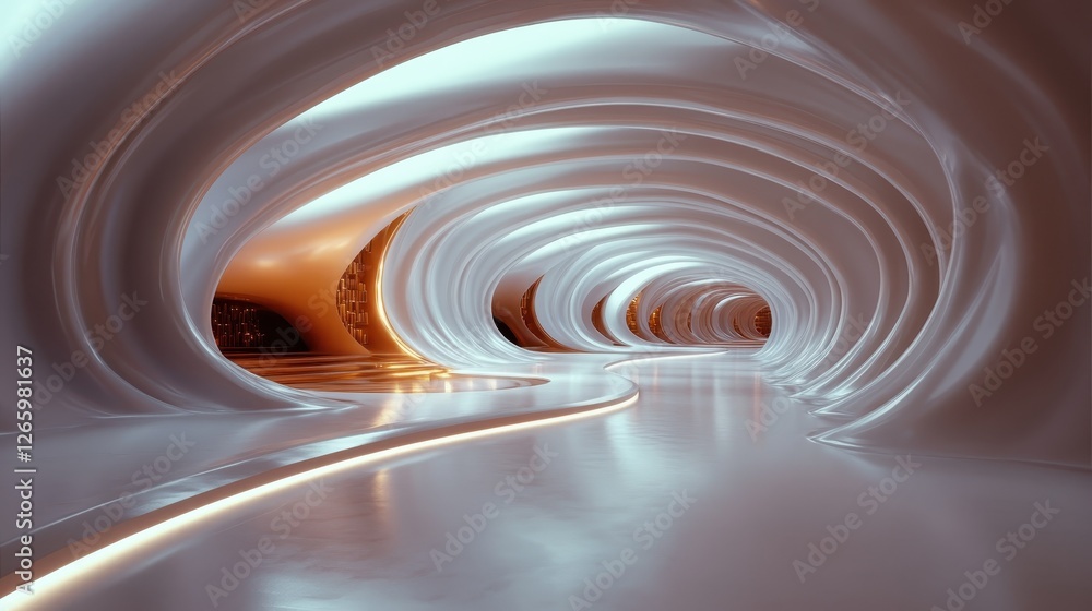 Poster an abstract futuristic pathway with smooth, curved lines that create a sense of movement and tranqui