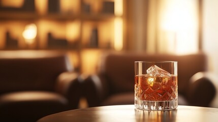 A classic Negroni cocktail served in a glass with ice and an orange garnish, placed in a stylish lounge with a sophisticated ambiance.